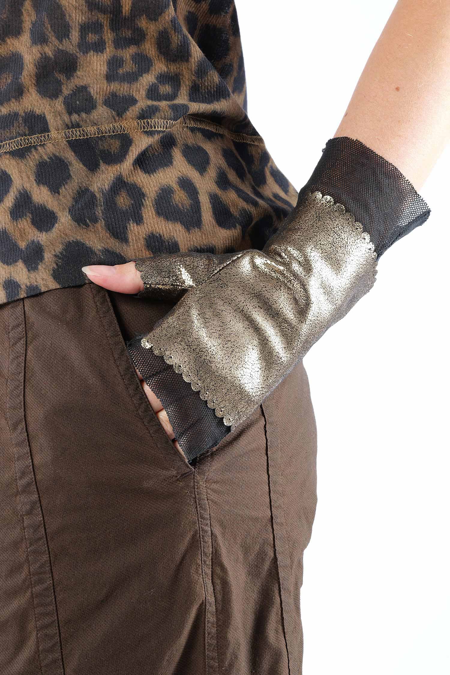 Leder + Tüllstulpen - Sparkle black - 2261802005