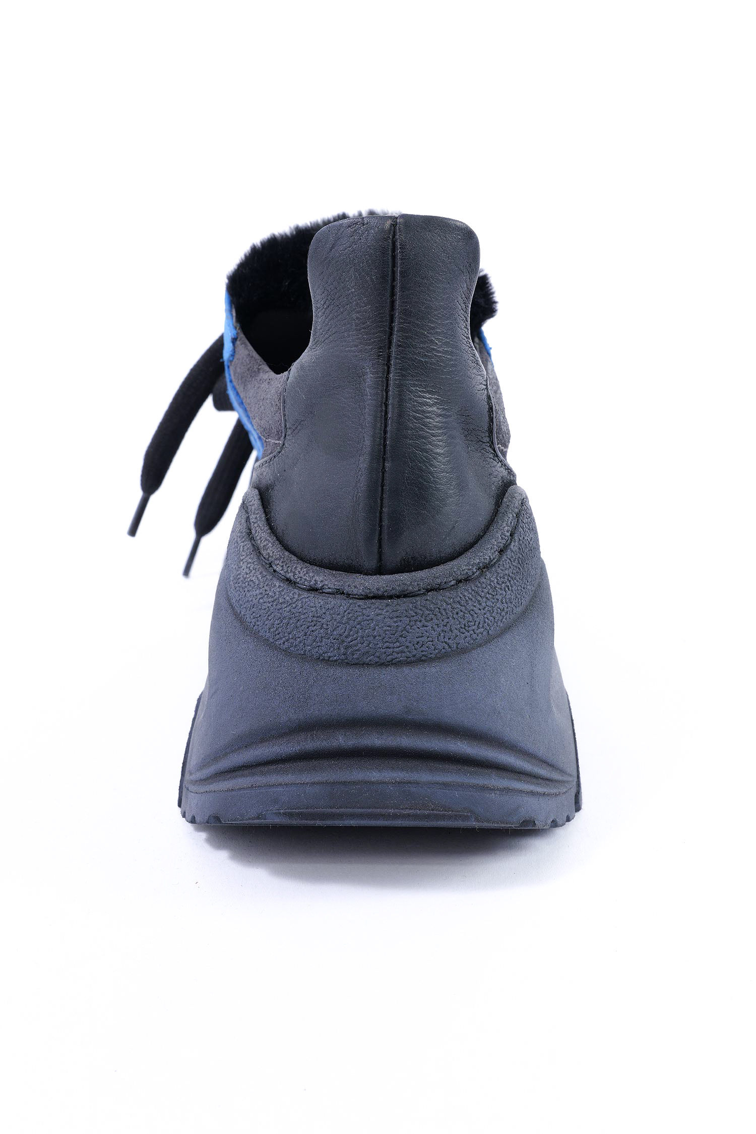 Leather sneakers with fur tongue - black - 4400