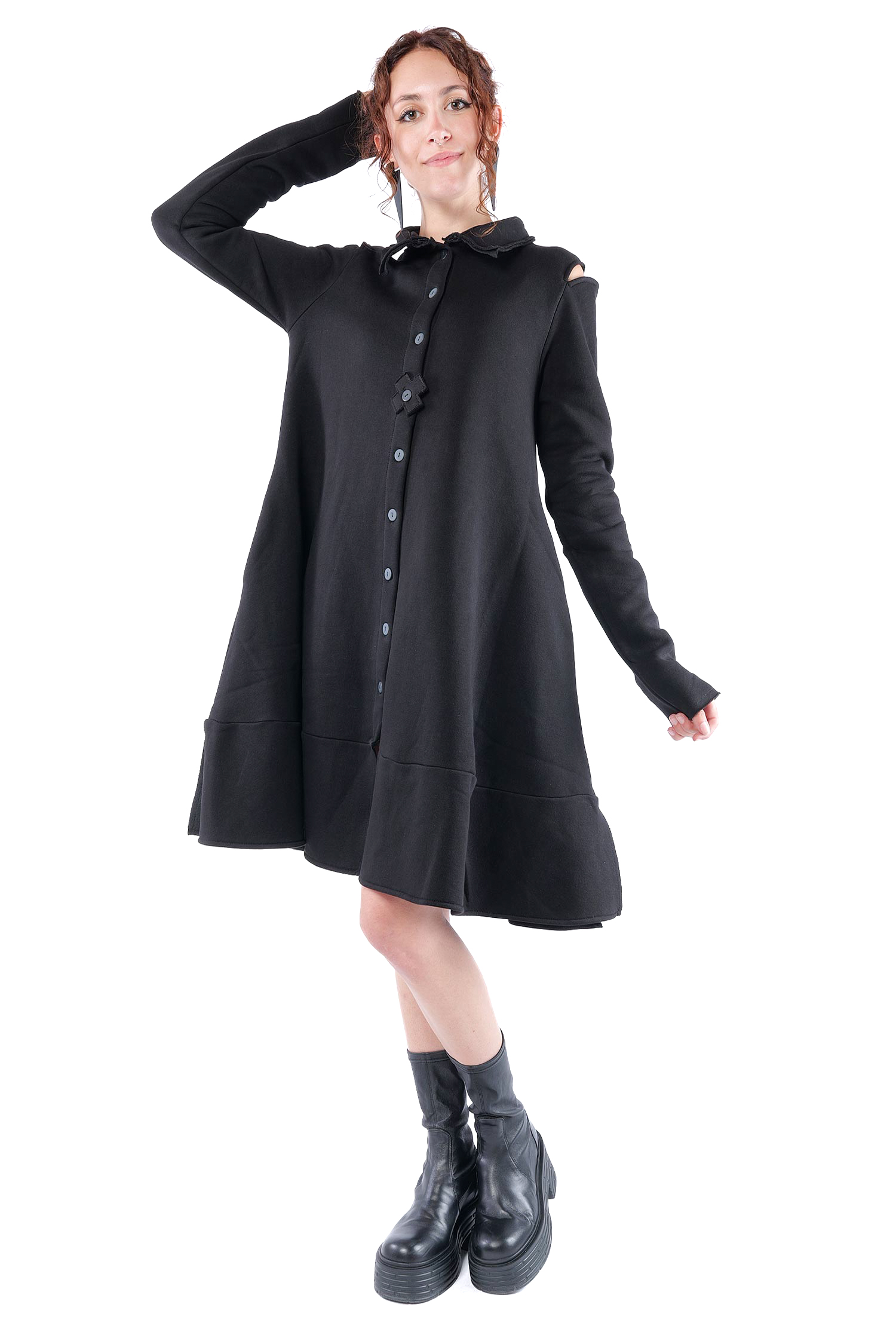 Mantel-Kleid - Schwarz - 1158