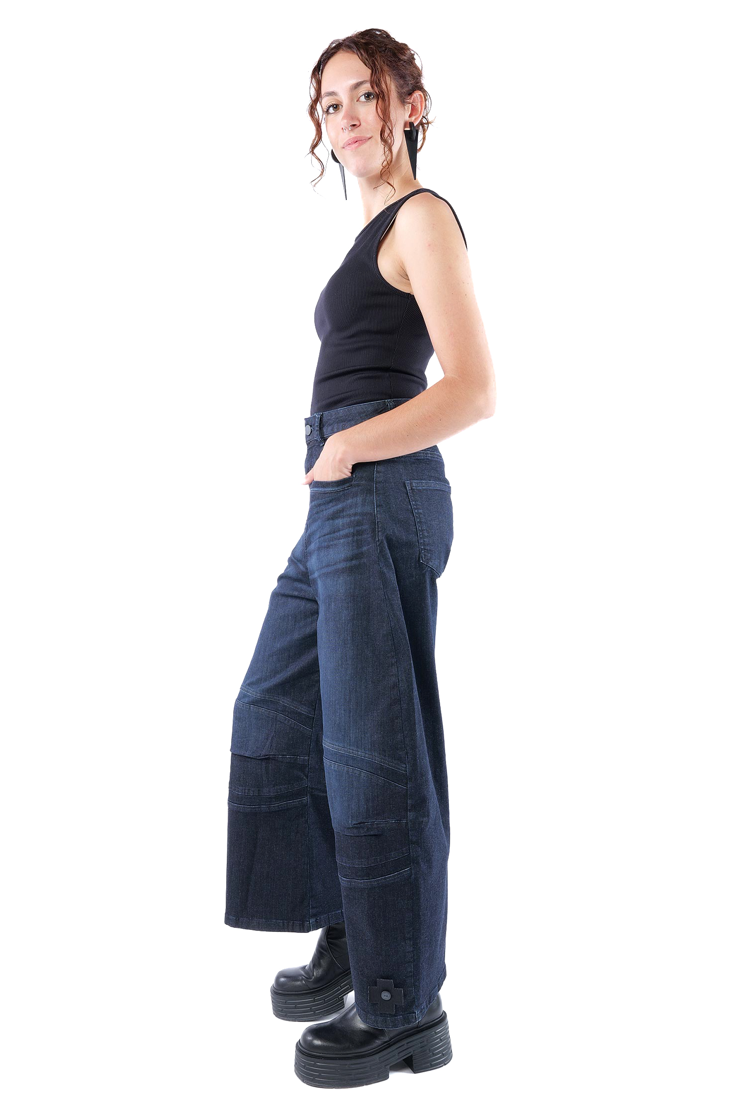 Weite Stretch-Jeans - Darkblue - 10020