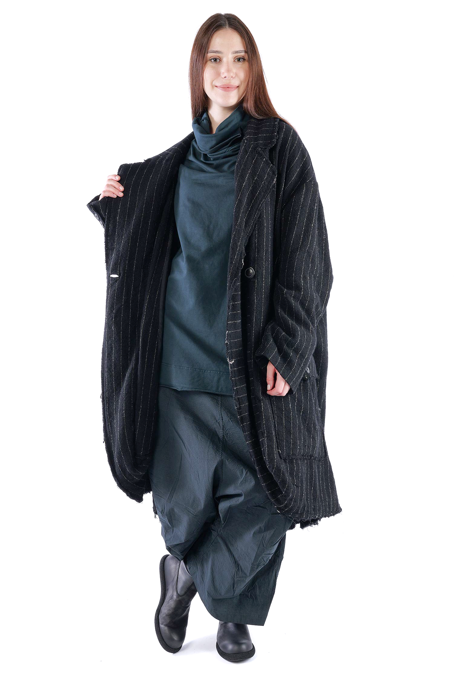 Oversize Wollmantel - Black stripe - 2261151209