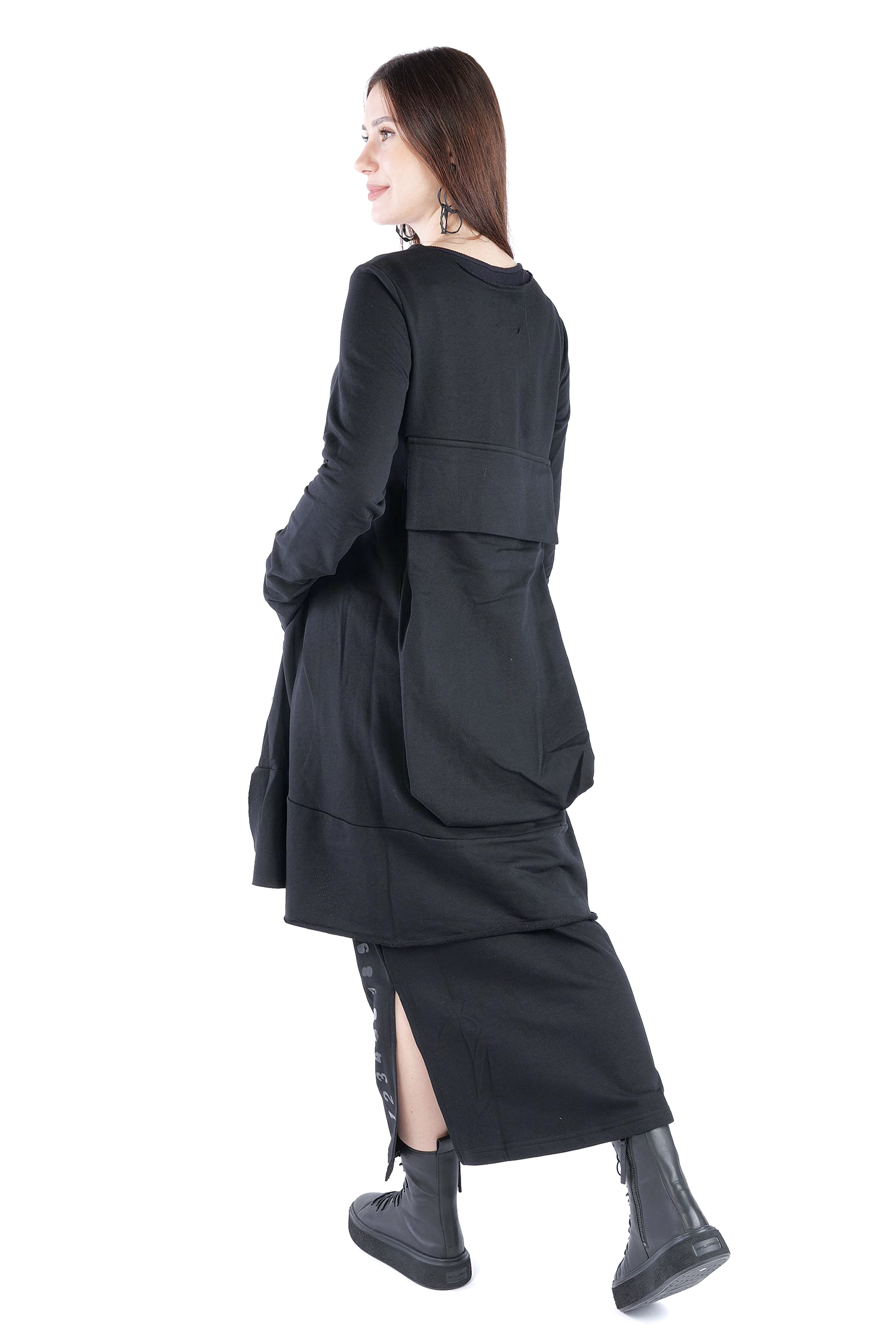 Sweat Mantel-Kleid - Schwarz - 2124