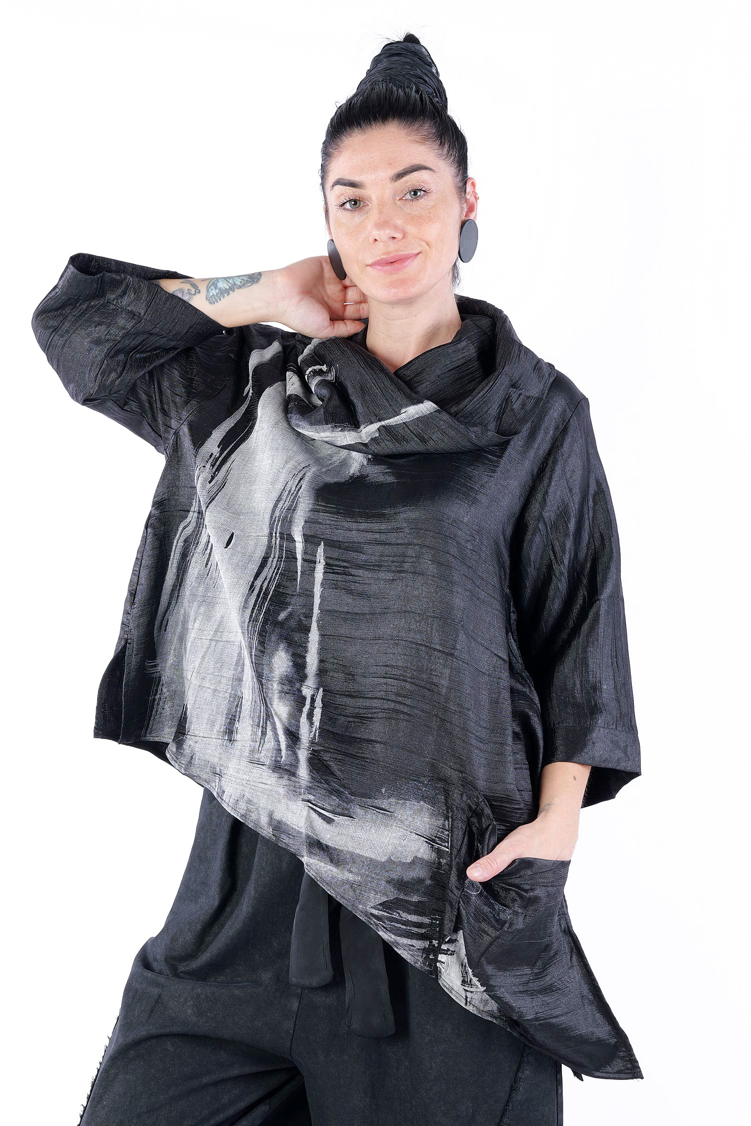 Glänzendes Oberteil - Schwarz - 766008