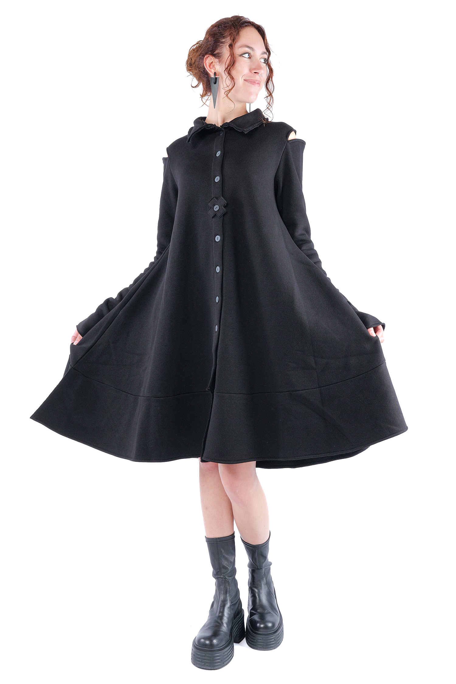 Mantel-Kleid - Schwarz - 1158